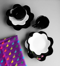 Conjunto Xícara 100 Ml Flor Preto - comprar online