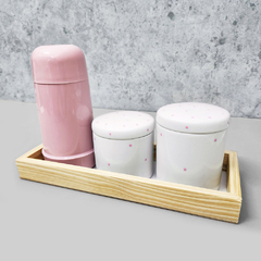 Kit Higiene Porcelana com Bandeja Retangular Média Rosa Poá - comprar online