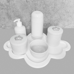 Kit Higiene C/ Garrafa Térmica Pote Algodão E Cotonete Coroa Prata