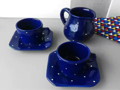 Conjunto Jarra Provençal 3 Peças Cobalto Poá