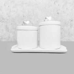 Kit Bandeja Porta Algodão E Cotonete Porcelana Nuvem Silver