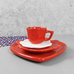 Conjunto Prato Coração Flor Vermelho