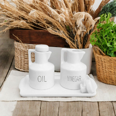 Kit 2 Galheteiro 100 ml Azeite Vinagre e Bandeja Porcelana Words
