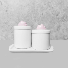 Kit Bandeja Porta Algodão E Cotonete Porcelana Nuvem Rosa na internet