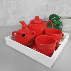 Jogo Chá Com Bandeja Quadrada Espelhada Vermelho - Ordalha Ofertas | A Loja da Mesa Posta