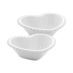 Conjunto 2 Bowls de Porcelana Coração Beads Branco 15cm x 13cm x 5cm