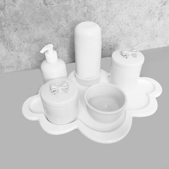 Kit Higiene C/ Garrafa Térmica Pote Algodão E Cotonete Laço Prata - comprar online