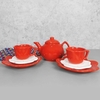 Conjunto Chá Flor 3 Peças Vermelho Poá