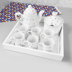 Jogo Bule Café Provençal Com Bandeja Quadrada Espelhada Branco Poá - comprar online