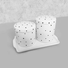 Kit Bandeja Porta Algodão E Cotonete Porcelana Branco Poá Preto - comprar online
