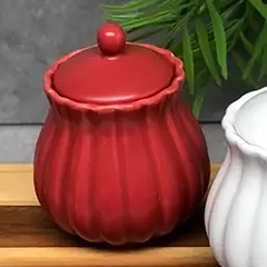 Açucareiro de Porcelana Pétala Vermelho Matt 10,5cm x 8,5 cm - comprar online