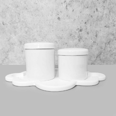 Kit higiene porcelana com bandeja nuvem branco