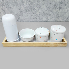 Kit Higiene Porcelana com Bandeja Retangular Grande Branco Poá Color - comprar online