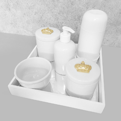 Kit Higiene C/ Garrafa Térmica Cilindrica E Bandeja Quadrada Coroa Dourada - comprar online