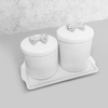 Kit Bandeja Porta Algodão E Cotonete Porcelana Laço Prata