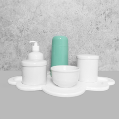 Kit Higiene C/ Garrafa Térmica Verde E Bandeja Nuvem