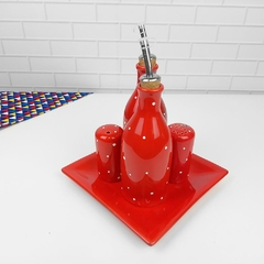 Conjunto Galheteiro Provençal Vermelho Poá - Ordalha Ofertas | A Loja da Mesa Posta