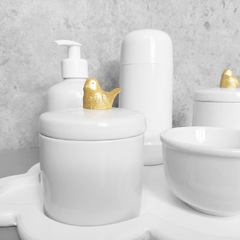 Kit Higiene C/ Garrafa Térmica Pote Algodão E Cotonete Passaro Dourado - comprar online