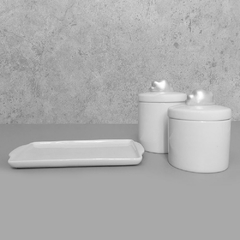 Kit Bandeja Porta Algodão E Cotonete Porcelana Nuvem Silver - comprar online