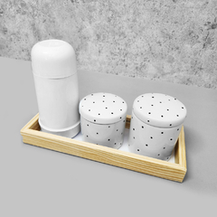 Kit Higiene Porcelana com Bandeja Retangular Média Branco Poá Black - comprar online