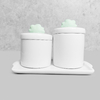 Kit Bandeja Porta Algodão E Cotonete Porcelana Nuvem Verde