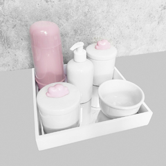 Kit Higiene C/ Garrafa Térmica Pote Algodão E Cotonete Nuvem Rosa - comprar online
