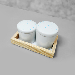 Kit Higiene Porcelana com Bandeja Retangular Pequena Azul Poá na internet