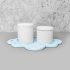 Kit higiene porcelana com bandeja nuvem azul poá