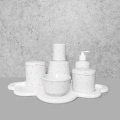 Kit Higiene C/ Moringa Cilindrica E Bandeja Nuvem Rosa Poá