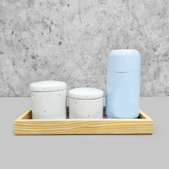 Kit Higiene Porcelana com Bandeja Retangular Média Azul Poá