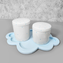 Kit higiene porcelana com bandeja nuvem azul poá - Ordalha Ofertas | A Loja da Mesa Posta