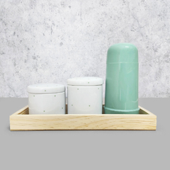 Kit Higiene Porcelana com Bandeja Retangular Média Verde Poá