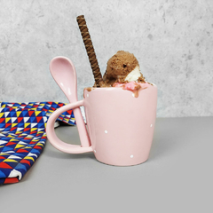 Caneca Com Colher 300 ml Rosa Poa na internet