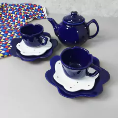 Conjunto Chá Flor 3 Peças Cobalto Poá