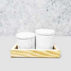 Kit Higiene Porcelana com Bandeja Retangular Pequena Verde Poá