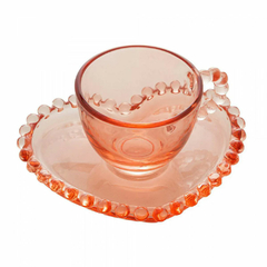 Xícara de Café de Cristal com Pires Coração Pearl Rosa 85ml - loja online