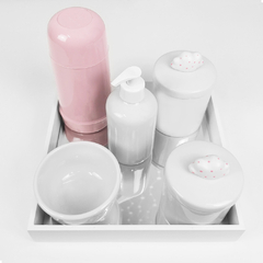 Kit Higiene C/ Garrafa Térmica Pote Algodão E Cotonete Nuvem Rosa Poá - Ordalha Ofertas | A Loja da Mesa Posta