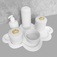 Kit Higiene C/ Garrafa Térmica Pote Algodão E Cotonete Coroa Dourada - comprar online