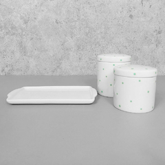Kit Bandeja Porta Algodão E Cotonete Porcelana Branco Poá Verde - comprar online