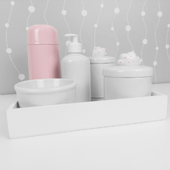Kit Higiene C/ Garrafa Térmica Pote Algodão E Cotonete Nuvem Rosa Poá - comprar online