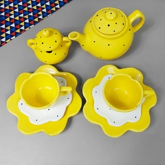Conjunto De Chá Flor 4 Peças Amarelo Poá Preto na internet