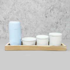 Kit Higiene Porcelana com Bandeja Retangular Grande Azul