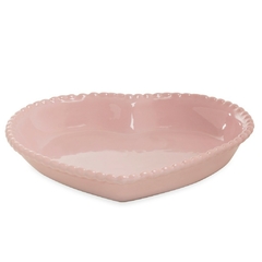Travessa de Cerâmica Coração Detalhes Bolinha na Borda Rosa