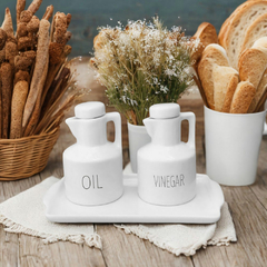 Kit 2 Galheteiro 100 ml Azeite Vinagre e Bandeja Porcelana Words - loja online