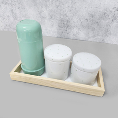 Kit Higiene Porcelana com Bandeja Retangular Média Verde Poá - comprar online