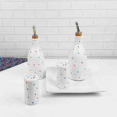 Conjunto Galheteiro Porcelana Bandeja Quadrada Branco Poá na internet