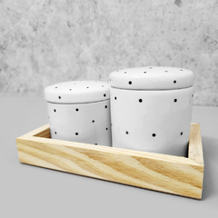 Kit Higiene Porcelana com Bandeja Retangular Pequena Branco Poá Black - Ordalha Ofertas | A Loja da Mesa Posta