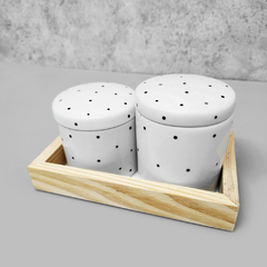 Kit Higiene Porcelana com Bandeja Retangular Pequena Branco Poá Black - comprar online