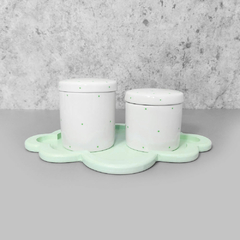 Kit higiene porcelana com bandeja nuvem verde poá