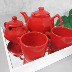 Jogo Chá Com Bandeja Quadrada Espelhada Vermelho - comprar online